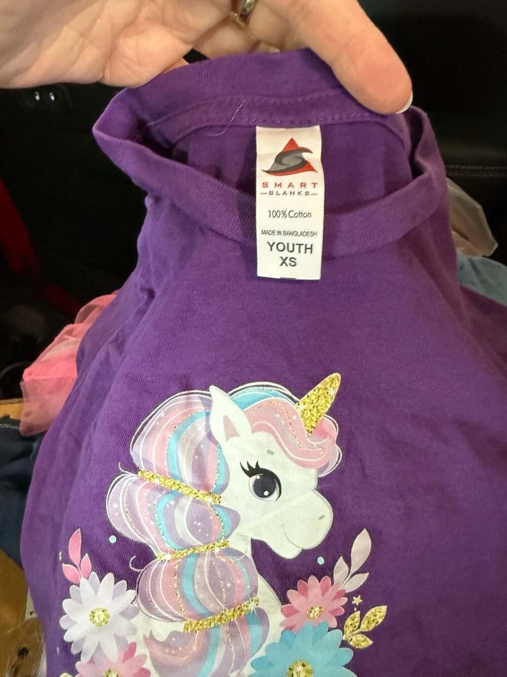 Smart Blanks Purple Unicorn Floral Graphic T-Shirt Youth XS